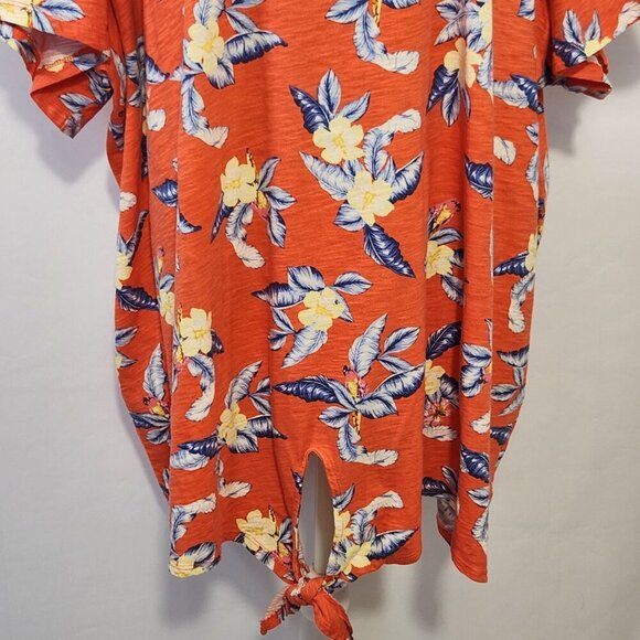 Old Navy Women's Size 4X Tropical Print Short Sleeve  Round Neck Tie Front Top - Picture 3 of 14